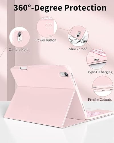 ZKTUYU for iPad (A16) 11th 10th Generation Case with Keyboard, 7-Colors Backlit, Folio Cover with Pencil Holder, Multi-Touch Trackpad, Detachable Keyboard for iPad 11/10.9-inch 2025/2022 (Baby Pink) thumbnail 6