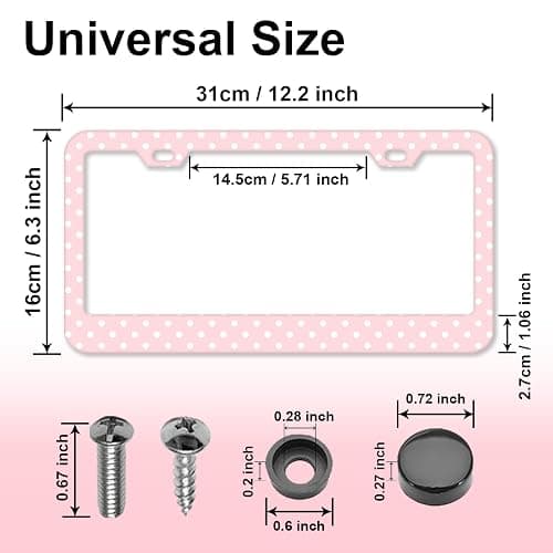 Polka Dots License Plate Frames，Polka dots Car Accessories for Women and Men ，Cute License Plate，Aluminum License Plate Frame Fits Standard US Vehicles Size 12.2 x 6 Inch (Pink-Polka dots) thumbnail 2