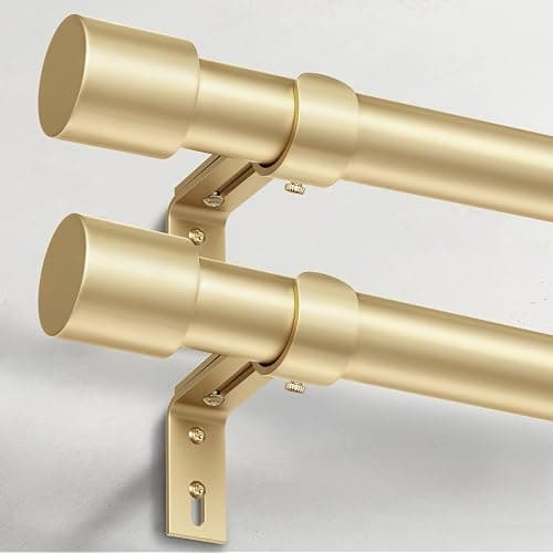 IFELS 2 Pack Heavy Duty Curtain Rods for Windows 28 to 48 Inch, 1 Inch Gold Curtain Rods Set of 2 Pack for Outdoor, Farmhouse, Bedroom, Adjustable Easy Install Drapery Rod (A2,Gold,30"-60"-2Pack) - Image 1
