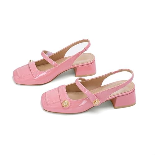 Slingback Mary Jane Heels for Women Low Block Heel Closed Square Toe Pump Shoes Heels Classic Daily Office Dressy Shoes thumbnail 5