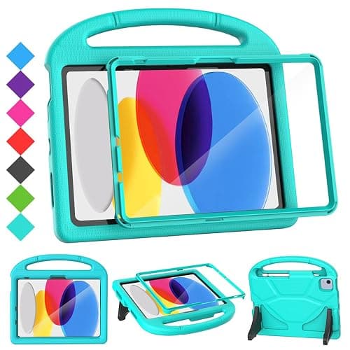 SUPLIK Kids Case for iPad A16 11-Inch 2025 (11th Gen) & iPad 10th Generation (10.9" 2022), Durable Shockproof Stand Cover with Screen Protector/Pencil Holder/Handle for Kids, Cyan - Image 1