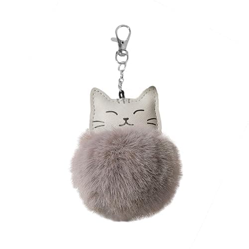 Fluffy Cat Pom Pom Ball Keychain - Cute Kitty Plush Ball Accessory Keyring for Women Bag Decoration - Image 1