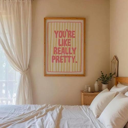 NATVVA You're Like Really Pretty Trendy Bathroom Wall Art Poster Yellow Pink Quote Prints Funky Canvas Painting For College Bathroom Dorm Room Decor Unframed thumbnail 4