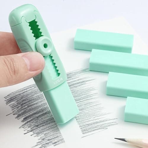M&G 4+1 Pack Rubber Erasers Sliding Retractable Eraser, Soft Cute Erasers Push Pull Large Pencil Eraser with Plastic Sleeve 4 Refill Eraser for Students Kids, School Office Home Supplies (Green) thumbnail 2