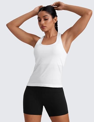 CRZ YOGA Seamless Racerback Tank Tops for Women - Gym Workout Athletic Running Sleeveless Shirts Breathable Scoop Neck thumbnail 2