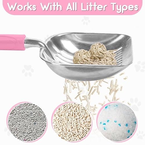 Cat Litter Scoop, Metal Cat Scooper, Plastic Handle Scoop, Sifting Shovel for Christmas – Heavy Duty Aluminum Alloy Litter Box Scoop with Deep Mesh, Design for Easy Waste Removal and Cleaning(Pink) thumbnail 3