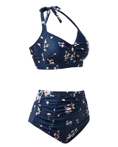 Holipick Women's High Waisted Bikini Set | Halter V-neck, Removable Pads, Ruched Tummy Control, Full Coverage, for Beach,Pool, and Vacation thumbnail 4