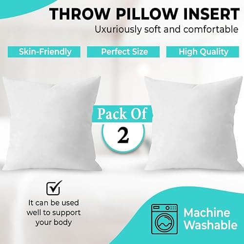 QUBA LINEN 18 x 18 Throw Pillow Insert - Pack of 2 White, Down Alternative Pillow Inserts for Decorative Pillow Covers, Throw Pillows for Bed, Couch Pillows for Living Room (Pack of 2) thumbnail 5