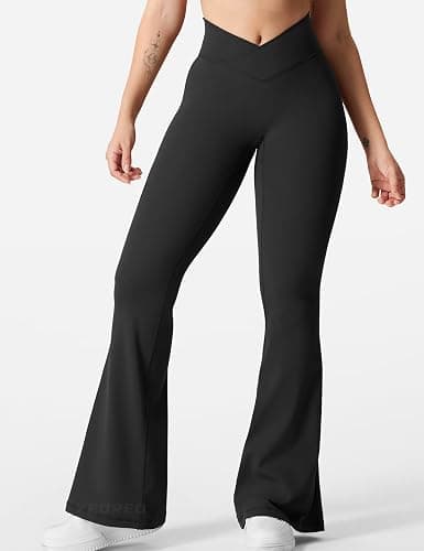 YEOREO Kalie Flare Scrunch Leggings for Women V Cross Waist Bell Bottom Yoga Pants Tummy Control Bootcut Workout Leggings thumbnail 2