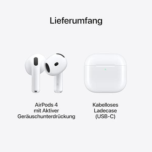 Apple AirPods 4 Kabellose Kopfhörer, Bluetooth Kopfhörer mit aktiver Geräuschunterdrückung, Adaptives Audio, Personalisiertes 3D Audio, Transparenzmodus, USB-C Ladecase, Kabelloses Laden thumbnail 6