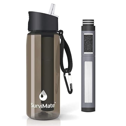 Survimate 5-Stage 0.01μm Ultra-Filtration Filtered Water Bottle, BPA-Free Material, NSF/ANSI 42&372 Certified, Portable Water Filter Bottle for Survival, Camping, Hiking, and Emergency Use - Image 1