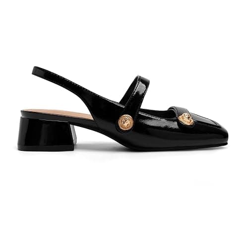 Slingback Mary Jane Heels for Women Low Block Heel Closed Square Toe Pump Shoes Heels Classic Daily Office Dressy Shoes - Image 1