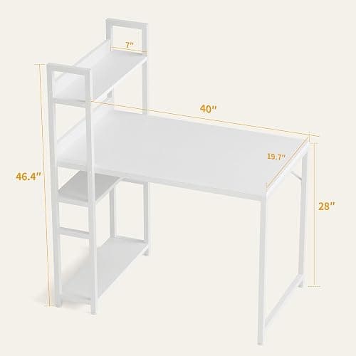 CubiCubi Computer Desk 40 inch with Storage Shelves Study Writing Table for Home Office,Modern Simple Style, White thumbnail 3