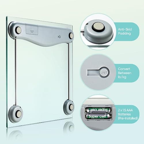 Etekcity Digital Body Weight Bathroom Scale, Large Blue LCD Backlight Display, High Precision Measurements,6mm Tempered Glass, 400 Pounds thumbnail 5