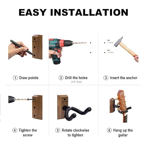 Bandpop Guitar Wall Mount - Black Walnut Guitar Hanger with 5pcs Picks for Acoustic, Electric, Bass, Banjo, Mandolin thumbnail 6