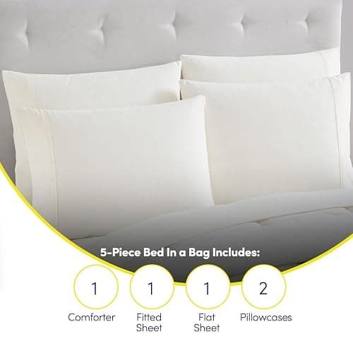 Sweet Home Collection 7 Piece Comforter Set Bag Solid Color All Season Soft Down Alternative Blanket & Luxurious Microfiber Bed Sheets, Ivory, Twin thumbnail 7