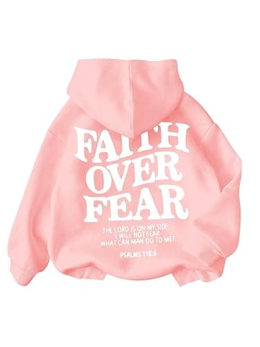 RoseSeek Girl's Letter Graphic Hoodies Long Sleeve Faith Over Fear Hoodies Sweatshirts Pullovers Trendy - Image 1
