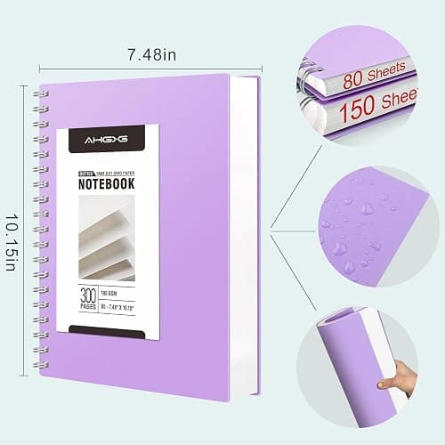 AHGXG Bullet Dotted Journal Spiral Notebook - 300 Pages Dot Grid Notebook B5 Thick Journal, 100GSM Thick Dotted Paper, Plastic Hardcover, with Journal Stencils, 7.3"X 10" - Purple thumbnail 3