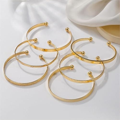 CHICUTIE Gold Bangles Bracelets For Women, 14k Gold Plated Stackable Open Cuff Bracelet Set Charms Trendy Lightweight Elegance Minimalist Textured Boho Jewelry Gift for Women thumbnail 4