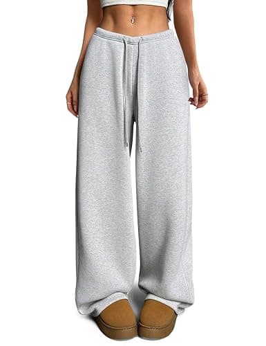 HeSaYep Women's Fleece Lined Sweatpants V-Waisted Wide Leg Sweat Pants Winter Warm Pants with Pockets - Image 1