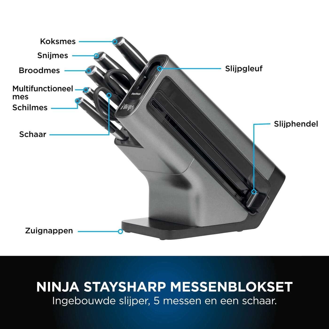 Ninja Foodi StaySharp K32006EU Knife Block, Knife Set, Integrated Sharpener, 5 Knives and Scissors (1 Pair), Kitchen Bread, Trancher, Universal Paring Knife & Scissors, 6-Piece Stainless Steel thumbnail 5