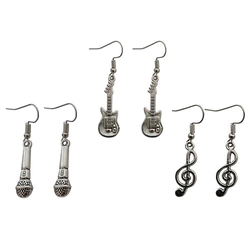3 Pairs in set, Guitar Earrings, Microphone Earrings, Treble Clef Earrings, for Music Lover, Earrings Set - Image 1