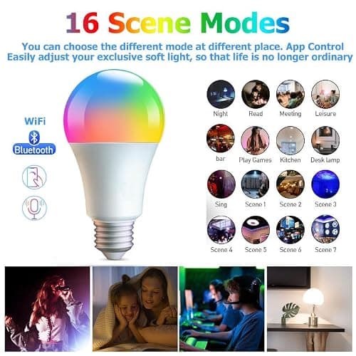 AFINSEA Smart Light Bulbs,WiFi & Bluetooth LED Light Bulb That Compatible with Alexa & Google Home, Color Changing Light Bulb, 10W A19 E26 2.4Ghz WiFi Light Bulbs 60 watt Equivalent, 800lm Dimmable thumbnail 7