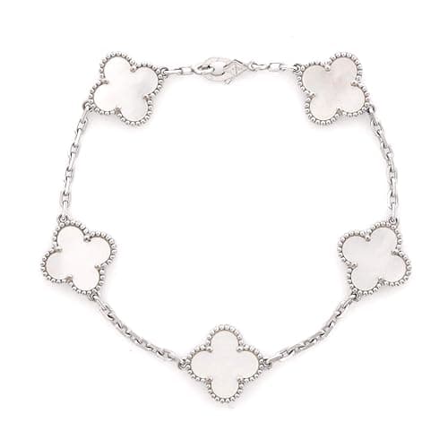 Van Cleef & Arpels, Pre-Loved Vintage Alhambra 5 Motifs Bracelet 18K White Gold and Mother of Pearl, White Gold - Image 1