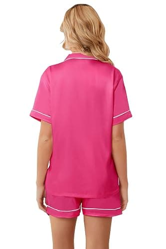 Umeyda Women & Girls Pajamas Set, Soft Satin Lightweight Silk Button-Down Top with Shorts 2 Piece PJS for Mom Boys Kids Gifts thumbnail 6