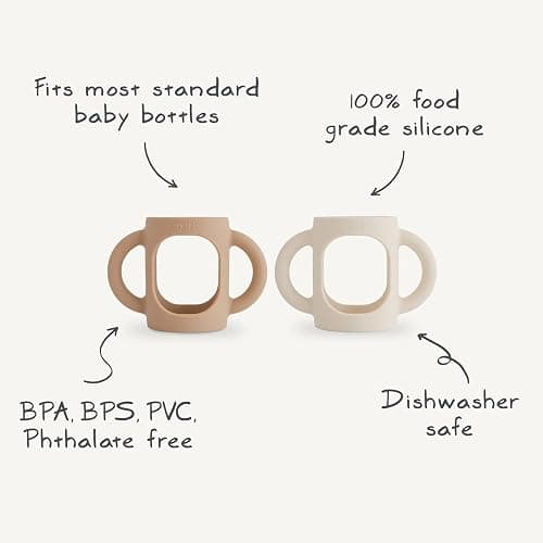 mushie Silicone Baby Bottle Handles 2-Pack | Narrow Bottle Compatible for 3 Months+ (Natural/Shifting Sand) - Natural/Shifting Sand thumbnail 3