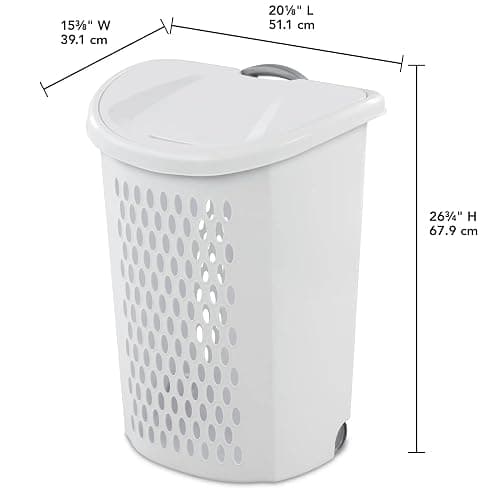White Wheeled Plastic Laundry Hamper – Adult-Sized Rolling Basket With Handles For Home & Dorms thumbnail 3