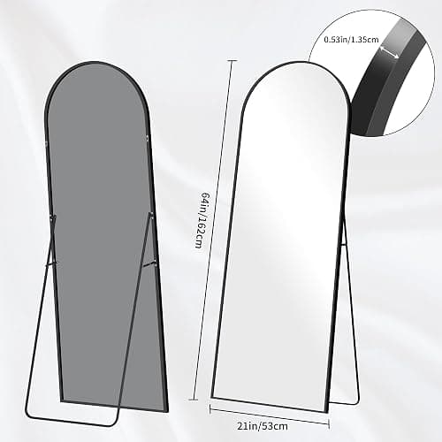 BONEWEI Ganzkörperspiegel 161x52cm, Bogen Standspiegel Ganzkörperspiegel mit Schwarzer Aluminiumrahmen, Groß Gewölbter Wandspiegel zum Stehen, Anlehnen oder Hängen für Wohnzimmer Schlafzimmer Flur thumbnail 2