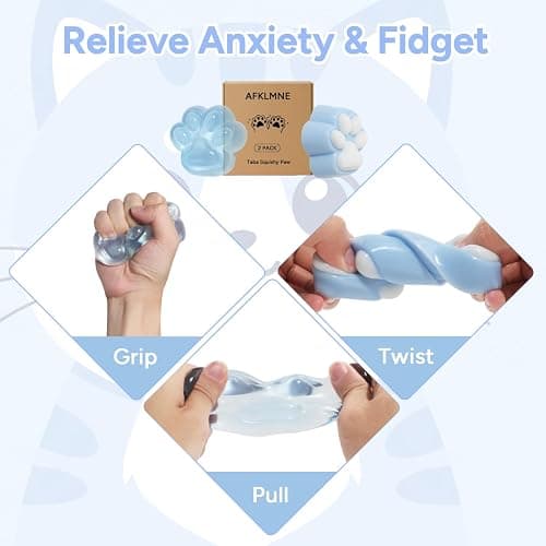 AFKLMNE 2-Pack Taba Squishy Cat Paw Sensory Fidget Toys Adults, Anxiety Stress Relief Squeeze Toy, Soft Cute Kawaii Squishy’s for Desk, School (Blue) thumbnail 3