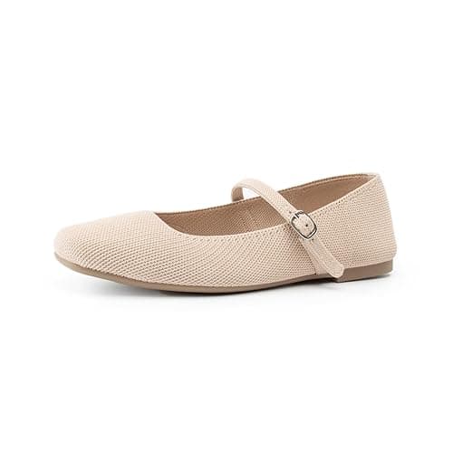 Soesyi Knit Flats for Women Square Toe Flats Casual Ballet Flats with Ankle Strap,Mary Jane Shoes Women Comfortable for Dressy Office thumbnail 4