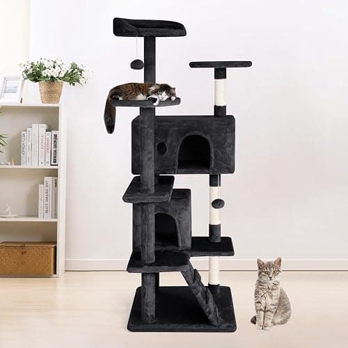 PayLessHere Cat Tree 54in Cat Tower with Cat Scratching Post,Multi-Level Cat Condo Stand House Furniture Kitty Activity Center with Furry Ball Toys Cat Tree for Indoor Cats (54in, Dark Grey) thumbnail 6