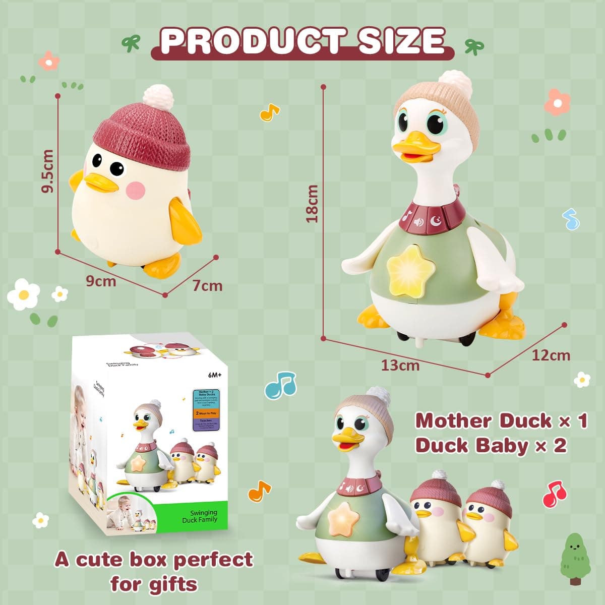 KaeKid Baby Toys 6-12 Months Musical Dancing Duck Toy Set with Music & Lights, Tummy Time Toys, Crawling and Interaction Modes, 1 Year Old Girl Boy Baby Christmas Birthday Gifts thumbnail 7