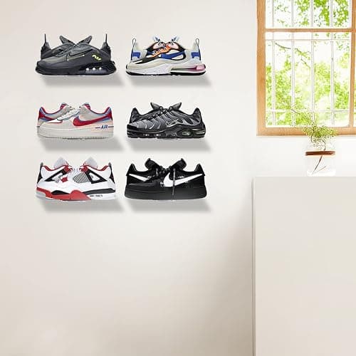 Guntsous 6 PCS Acrylic Floating Shoe Rack Wall Mount Display Shoe Rack Transparent Storage Rack for Home Use Sneaker Display Rack with Screws and Anchors thumbnail 2