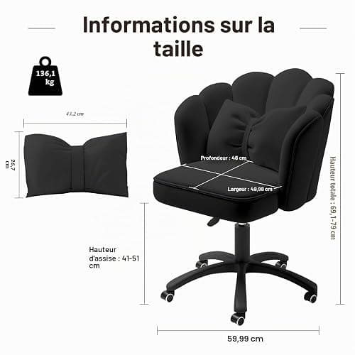 HDHNBA Vanity Chair Velvet Petal Desk Chair Upholstered Modern Tufted Home Office Chair with Back,Height Adjustable Computer Task Chair for Bedroom Living Room(Black) thumbnail 2