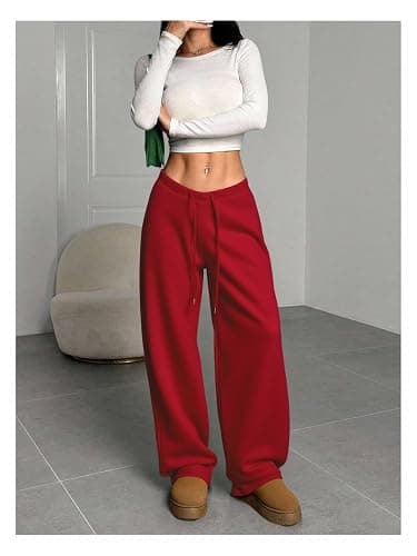 RoseSeek Women's Drawstring Waist Straight Streetwear Long Wide Leg Pants Casual Loose Baggy Workout Long Fall Sweatpants thumbnail 5