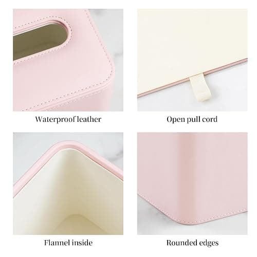 MEIBOOCH PU Leather Tissue Box Cover with Magnetic Closure, Square Tissue Box Holder with Rounded Edges Design (Pink, Square) thumbnail 5