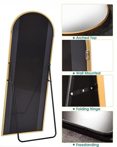 BEVERDY Arched Full Length Mirror, 30" x 71" Oversized, Freestanding or Wall Mounted for Bedroom, Gold thumbnail 4