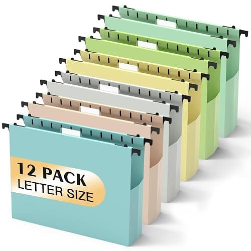 Extra Capacity Plastic Hanging File Folders,12 Pack Reinforced Hang Folder,Heavy Duty 2 Inch Expansion,Filing Cabinet Folders Letter Size for Bulk Files/Medical Charts (Morandi Colors) - Image 1