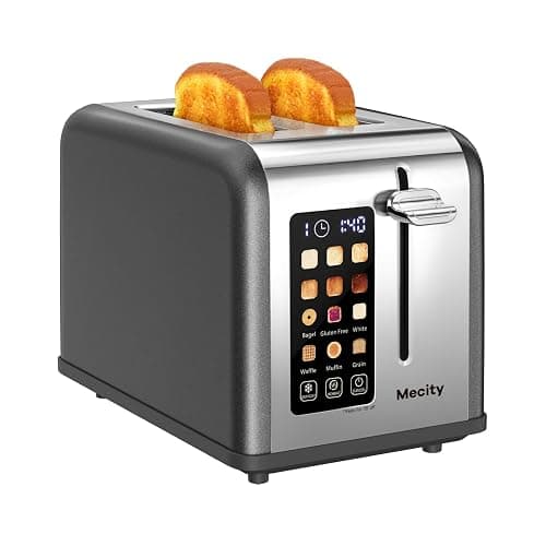 Mecity 2 Slice Touch Screen Toaster, 1.5" Wide Slot, Stainless Steel Smart Toaster for Bagels, Muffins, Waffles, Gluten-Free Breads, Defrost, Reheat, Timer, 120V 825W, Grey Pearl - Image 1
