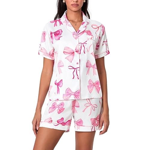 Yiulangde Cowboys Boot Pajamas for Women Y2k 2 Piece Heart Bow Preppy Pjs Coquette Short Sleeve Shirts Matching Pj Shorts Set