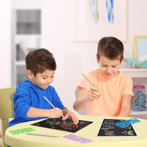 FUNNYB&G Rainbow Scratch Paper Art for Kids - 100 Pcs Magic Rainbow Scratch Paper Off Set Scratch Easter Crafts Arts Supplies Kits Pads Sheets for Party Games Halloween Christmas Birthday Gifts thumbnail 2