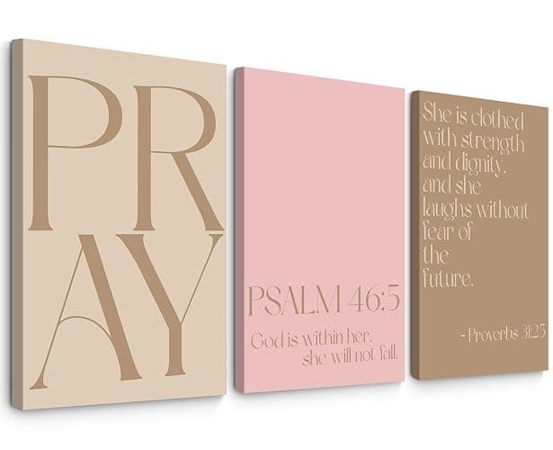 Pink Christian Wall Art Bible Verse Canvas Wall Decor Minimalist Scripture Poster Girls Room Pictures Inspirational Modern Religious Decor Prints Artwork for Bedroom Living Room 12x16x3 In Unframed - Image 1