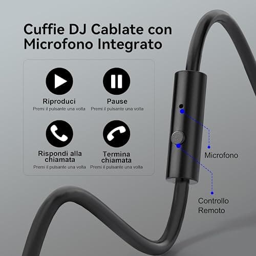 OneOdio Pro 10 Cuffie Over Ear, Cuffie Cablate con Shareporte Microfono, Jack 3,5 mm e 6,35 mm, Cuffie perRegistrazione, Mixaggio, Monitoraggio in Studio, DJ, Chitarra,Podcast, Cellulare, PC thumbnail 5