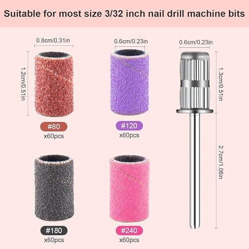 Rolybag Sanding Bands for Nail Drill Nail Sanding Bands Professional Sanding bit Nails 240 Pieces 4 Color Coarse Fine Grit Efile Sand Set 80#120#180#240# 2 Pieces Nail Drill Bits thumbnail 5