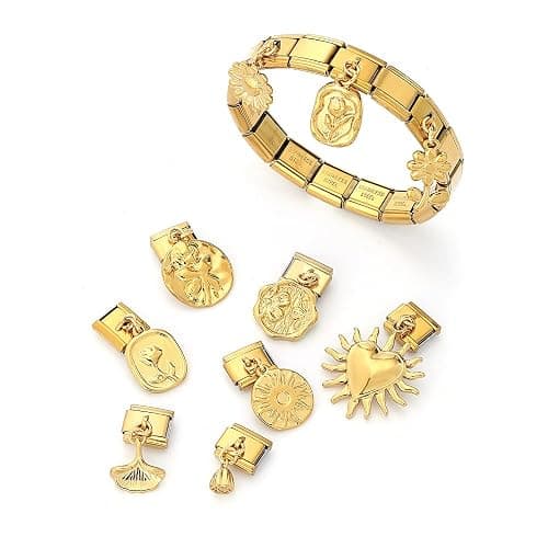 Gold Italian Charm Bracelet Charms for Women DIY Handmade with Starter Brascelet, Assorted Charms and Opening Tools, 9mm Modular Italian Charm Bracelet Gold Links Jewelry (Flower 149) thumbnail 4