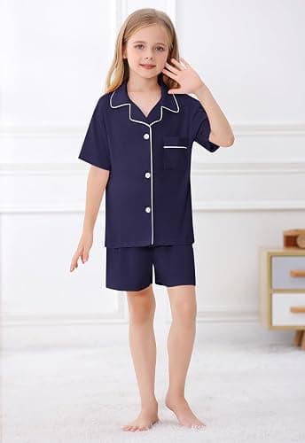 Umeyda Girls & Womens 2 Pieces Pajamas Sets Modal Sleepwear Button Down Short Sleeve Pjs Outfits thumbnail 3